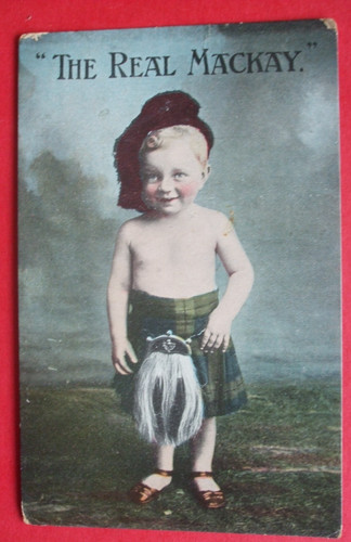 1909 SCHOTTLAND Comic SCHOTTISCHER SCHOTTISCHER JUNGE IM KILT SPORRAN DIE ECHTE MACKAY-HAUBE