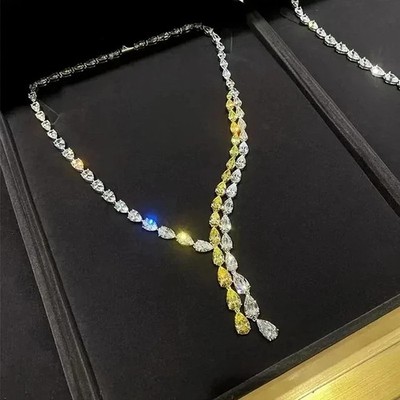 30Ct Pear Cut Lab Created Citrine Women's Tennis Necklace 14k White Gold Plated