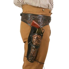 Western Style Gun Belt  Holster Handmade Leather .22 .38/357 .44/45 Cal Fit
