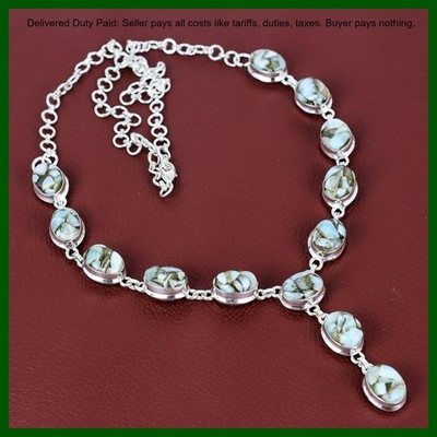 Oval Natural Copper Larimar Sterling Silver Bezel Elegant Chain Necklace Jewelry