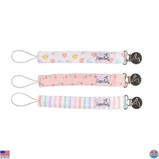Copper Pearl 3-Pack Pacifier Clips for Baby Girls & Boys - Stylish Knit Holders