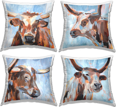 Annie Warren Abstract Cattle Portraits Pillow Set of 4, 18x18, Blue