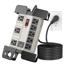 8-Outlet Metal Heavy Duty Power Strip with USB-C, Wide-Spaced, Grey, 15ft