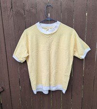 Vtg Yellow Terrycloth Ringer Short Sleeve Shirt Size XL 70s 80s JC Penney