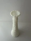 Vintage ANCHOR HOCKING PRESSED WHITE MILK GLASS BUD VASE STARS & BARS 9"