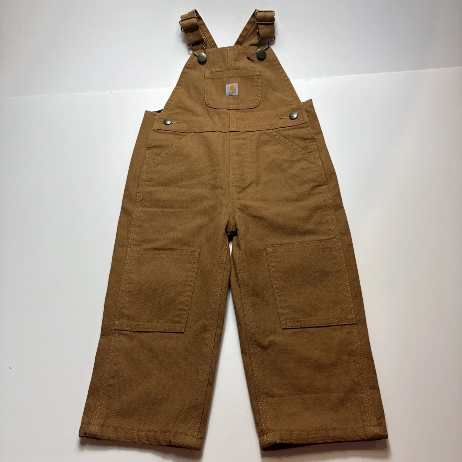Carhartt Bib Overalls Toddler Size 2T Flannel Lined Brown Double Knee Cotton