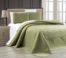- 3-Piece Dark SAGE Green Oversize Stella Grande Bedspread King/Cal King Embosse