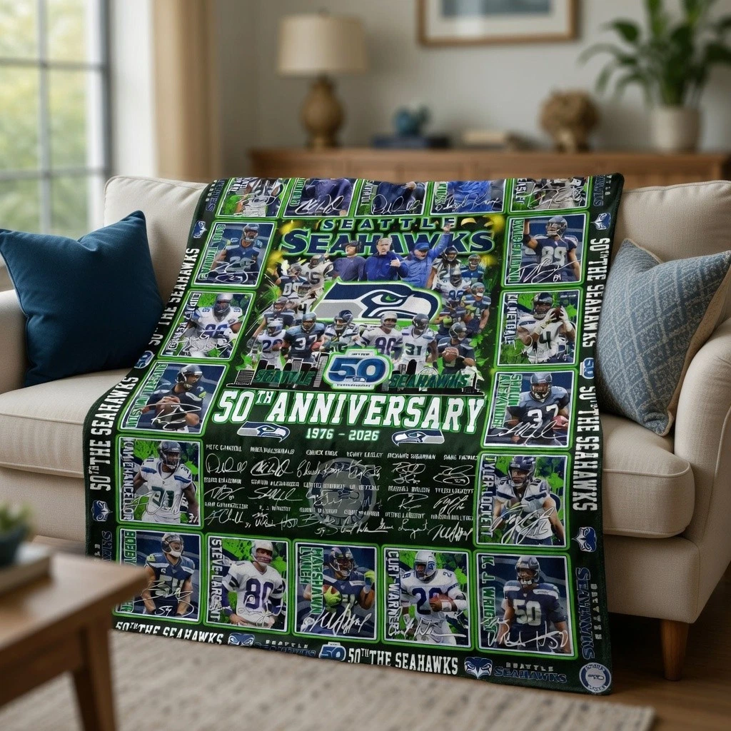 Blue Green Football Anniversary Flannel Blanket 1976-2026