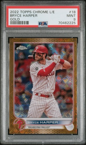 2022 TOPPS CHROME BRYCE HARPER GOLD LOGOFRACTOR /50 PSA 9 PHILLIES CARD