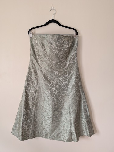 Vintage Ann Taylor Y2K 100% Silk Dress 12 Apple Green Flower Brocade Cottage Tea - Picture 3 of 11