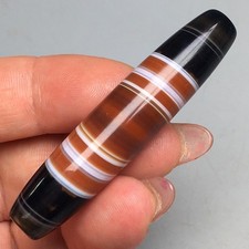 Tibetan Natural Old Agate Dzi Silkworm Lines Bead Pendant 61mm S0928