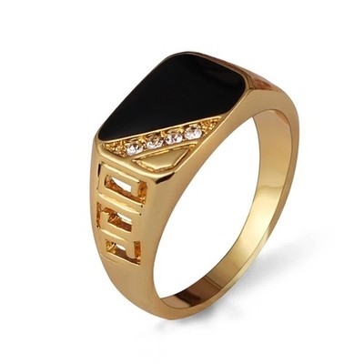 Klassischer Herrenring Gold/Silber Strass | Schwarz Emaille Männerschmuck Geschenk