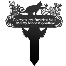 ENZUO Pet Grave Markers Cat, 12"X 14" Metal Baked Enamel Cats Headstone Decorati