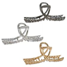 3 Pack Decorative Rhinestone Hair Claw Clips Gold and Sliver Metal Large Claw...