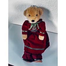 Vintage Applause Holiday Teddy Bear, 14" Red Velvet Outfit, 1986 Applegates