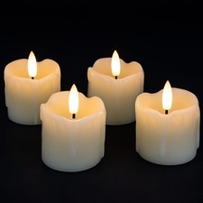 2 Inch Ivory Flameless Votive Candles Real Wax Dripping LED With Timer 4 PCS