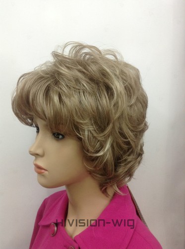 Women's Short Curly Wavy Black Brown Wig Heat Resistant Synthetic Hair Full Wig - Picture 60 of 65