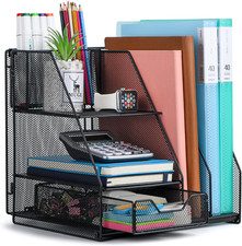 Desk Organizer, File Organizer for Desk with 2-Tier Paper Letter Tray, Drawer...