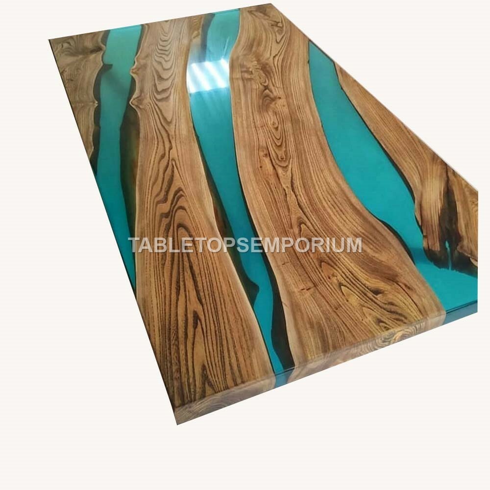 Acacia Epoxy Green Resin River Dining Corridor Custom Center Table Handmade Déco