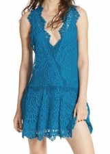 Free People Women's Lace Mini Dress Ocean Blue, NWT, Size Small 