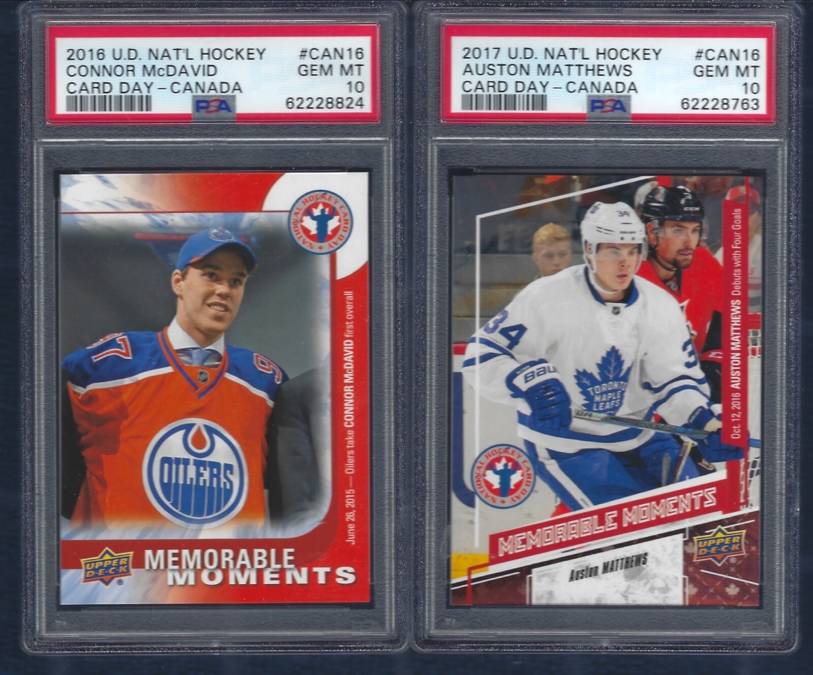 PSA 10 2 CARD ROOKIE LOT CONNOR MCDAVID & AUSTON MATTHEWS UPPER DECK GRADED PSA