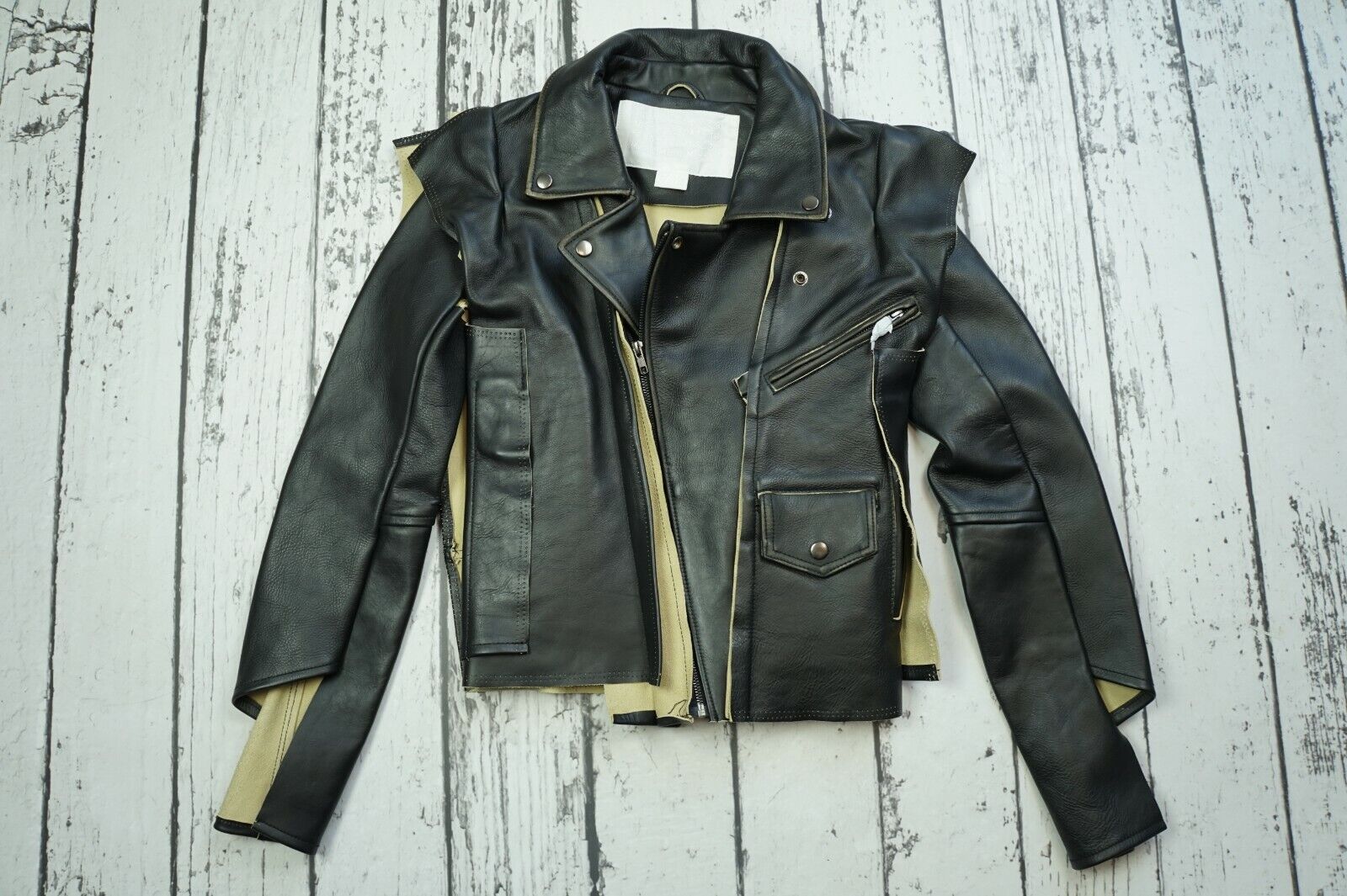 NEW MAISON MARTIN MARGIELA For H&M Black Leather Moto Jacket Size