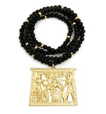 Egyptian Tablet Pendant 6mm 30" Wooden Bead Hip Hop Necklace RC2564G-WBK