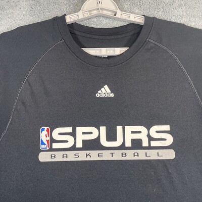 Spurs Adidas Shirt Men Large Black Basketball Climalite SS Tech Performance Gym