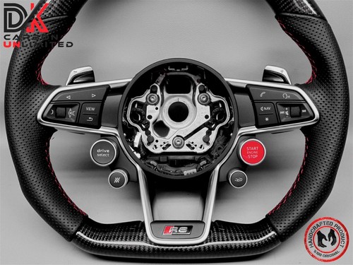 Audi 2015 2024 R8 4S TT RS 8S Red Perforated Leather Carbon Steering Wheel v1 - Picture 3 of 24