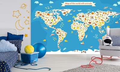 3D World Map G2588 Wallpaper Wall Murals Removable Self-adhesive Honey