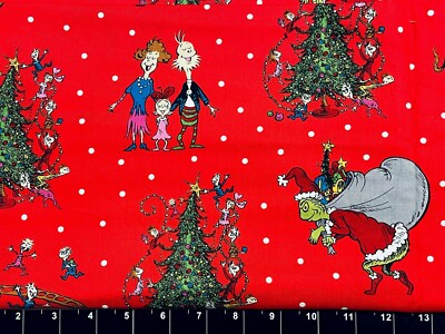 Tina SCRAP 9''x21'' Fabric Cotton Dr.Seuss How the Grinch Stole Christmas HTF