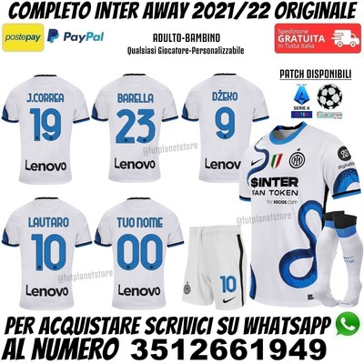 Maglia Inter Trasferta 2021 2022 Dzeko Barella Correa Skriniar Lautaro  Bianca | eBay