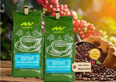   2 Hawaii Foodland Maikai VANILLA MAC NUT Grounds 8oz 10% Kona Coffee Blend