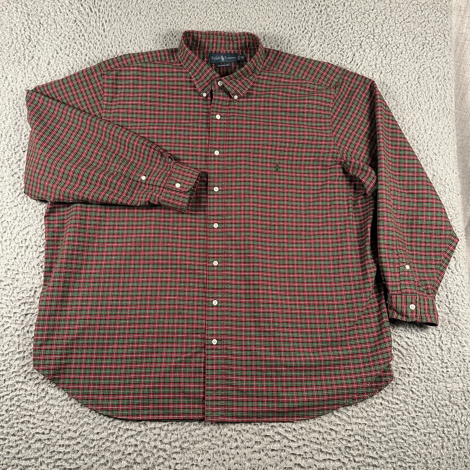Ralph Lauren Shirt Mens 3XB Green Red Plaid Button Down Classic Fit Logo - Image 2 of 4