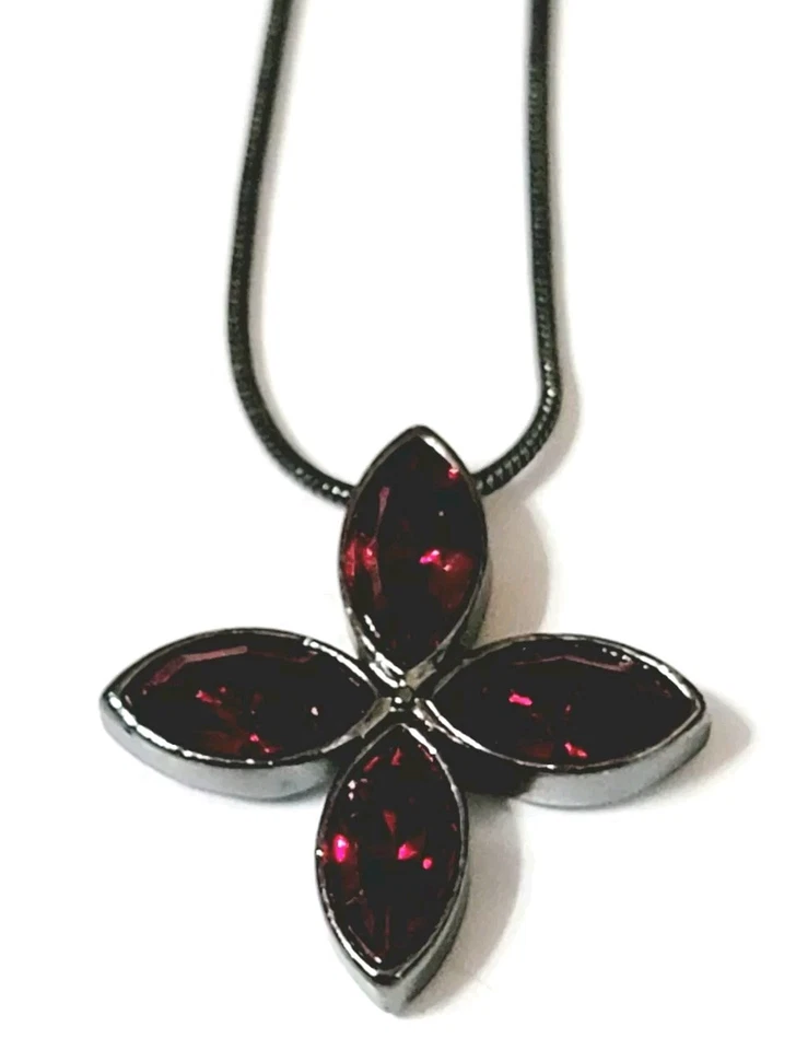 "Collar colgante de vidrio rojo rubí cadena gris metal ajustable 20"" rd03-10" Foto 2 de 4