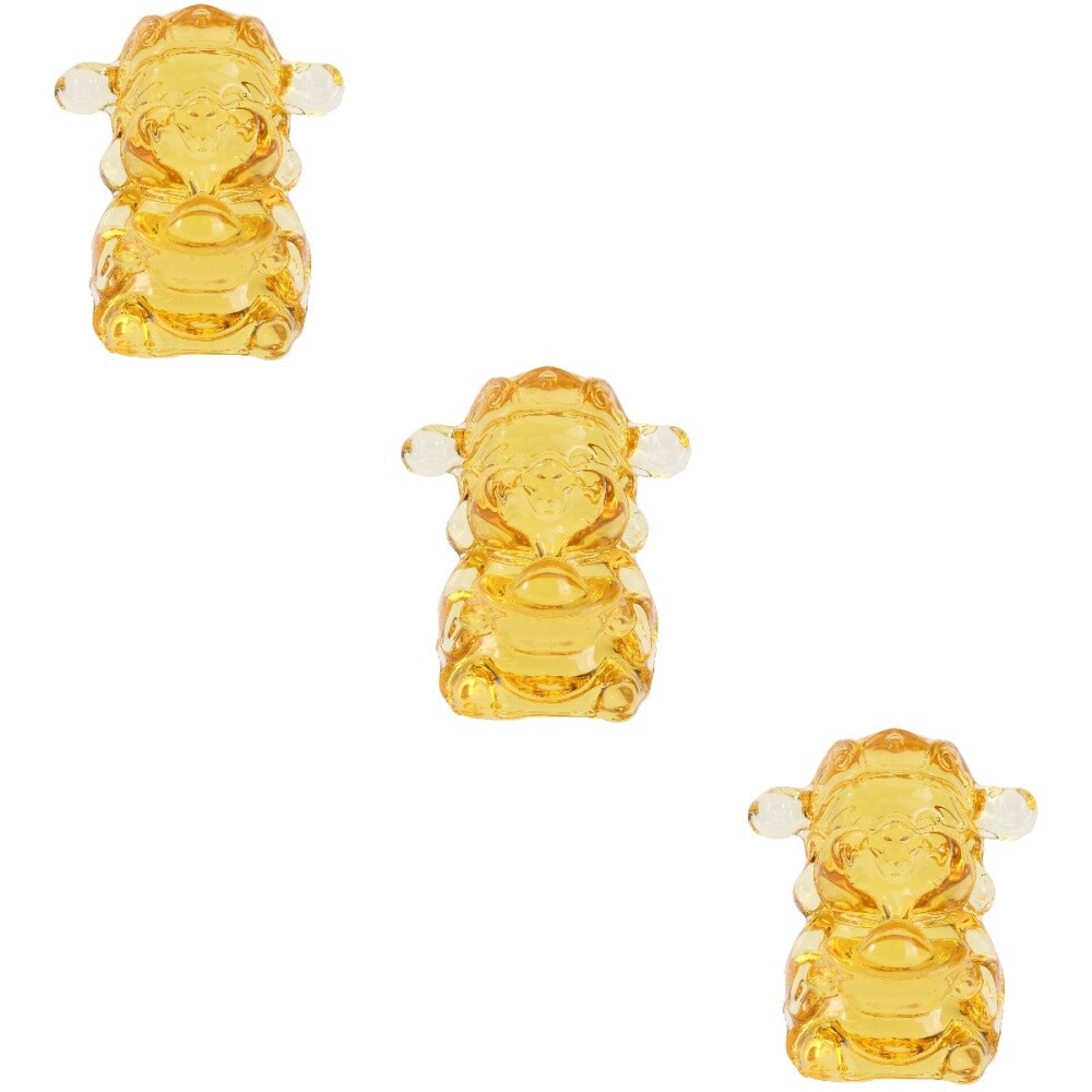 3x Good Ornament Gemstone Gods Of Wealth Statue Glass Figure Good