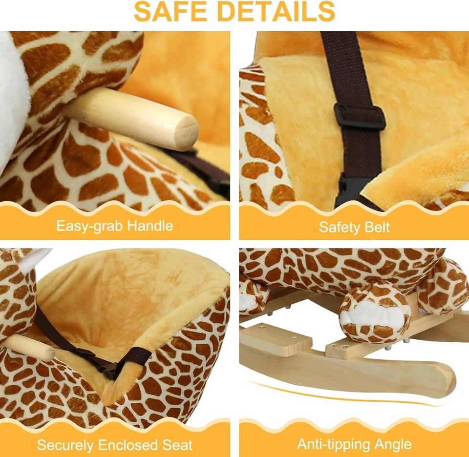 Kids Plush Rocking Horse Giraffe Ride-On Chair Toy Baby Rocker W ...