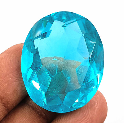 Lab Created 85 Ct Certified Sky-Blue Topaz London Oval Shape Loose Gemstone KKX