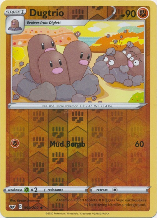 Reverse Holo Dugtrio 093/202 Uncommon  Sword & Shield Base Set