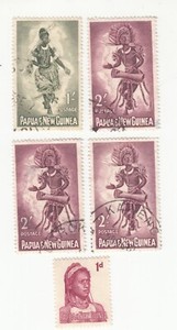 Papua New Guinea 1961. Male and Female Dancers, Goroka. Sc# 158-59, 153. Used