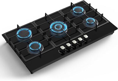 36'' Gas Stove 5-Burner Gas Cooktop Tempered Built-in Gas Hob NG/LPG Convertible