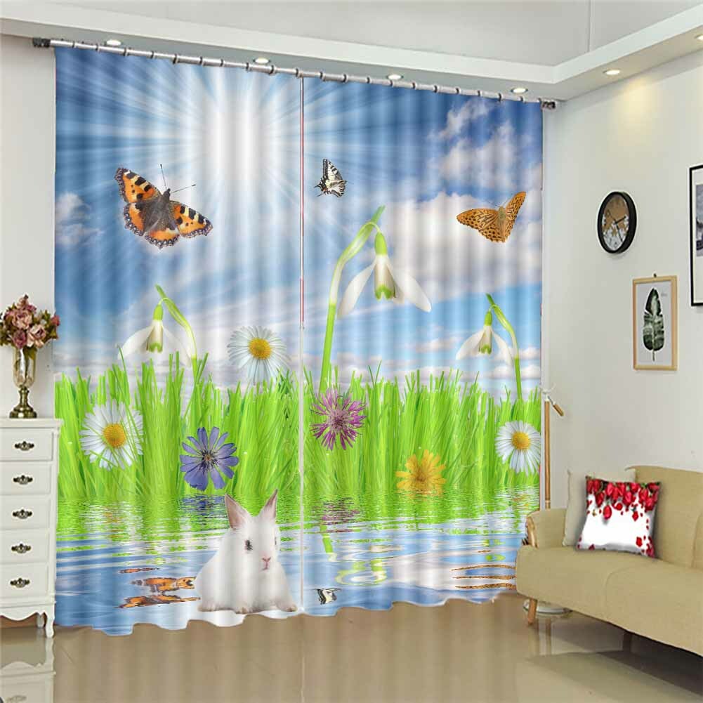 Kite Seaweed Grass 3D Curtain Blockout Photo Printing Curtains Drape Fabric