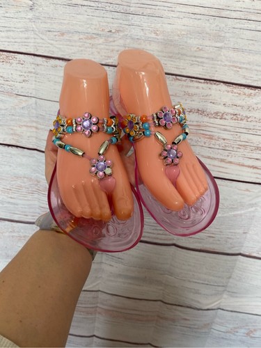 pink beaded sandals