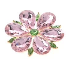 Gold Tone Metal Large Crystal Flower Brooch P1468-PNG