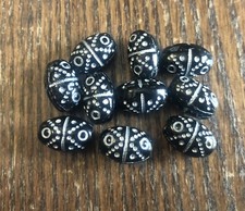 Vintage Old Czech Black w Silver Painted Texture Deco Design Oval Glass Bead Lot