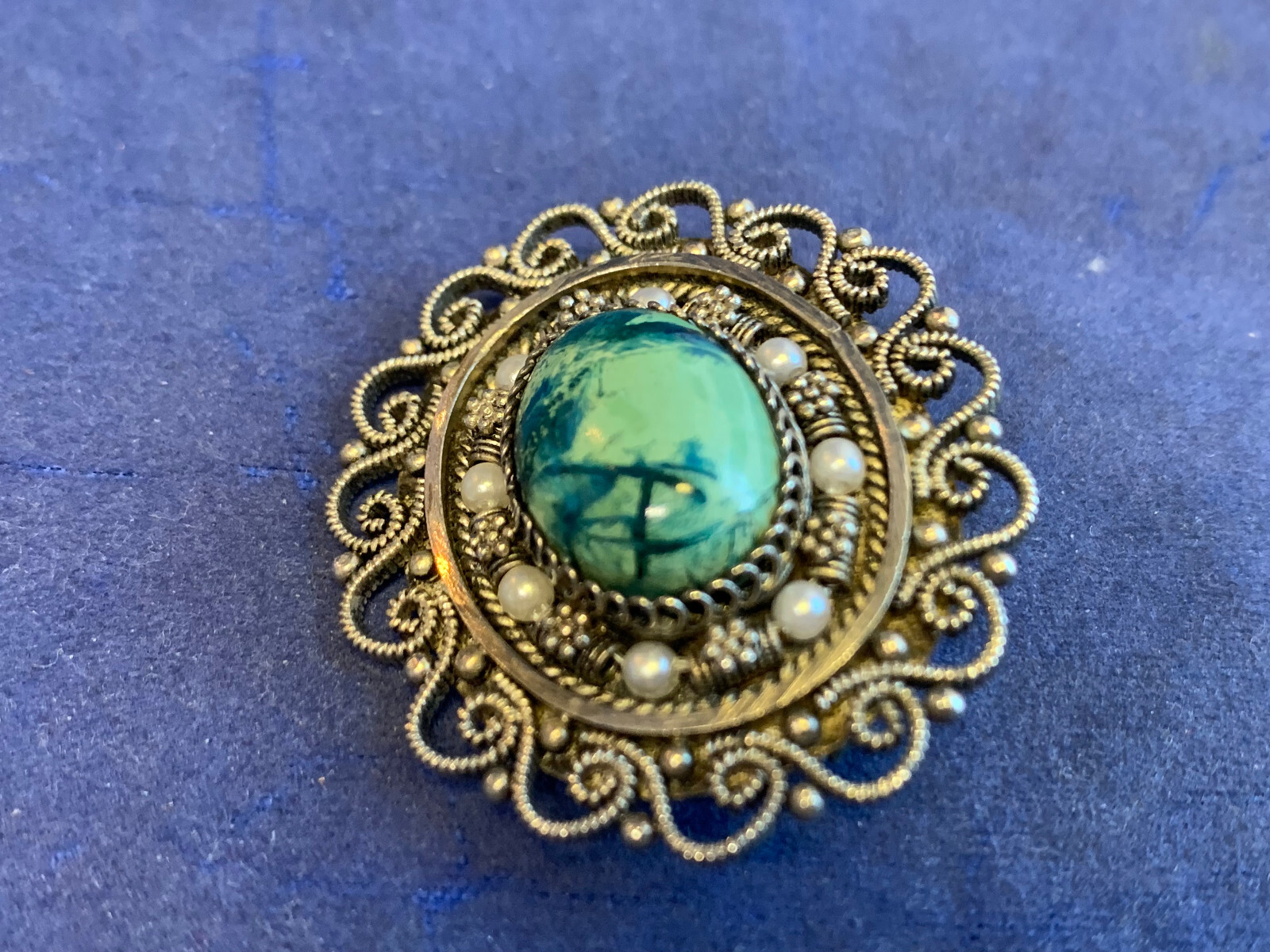 Sterling Silver Brooch 11g Fine Jewelry Eilat Stone Israel Pearl Scatter Pin