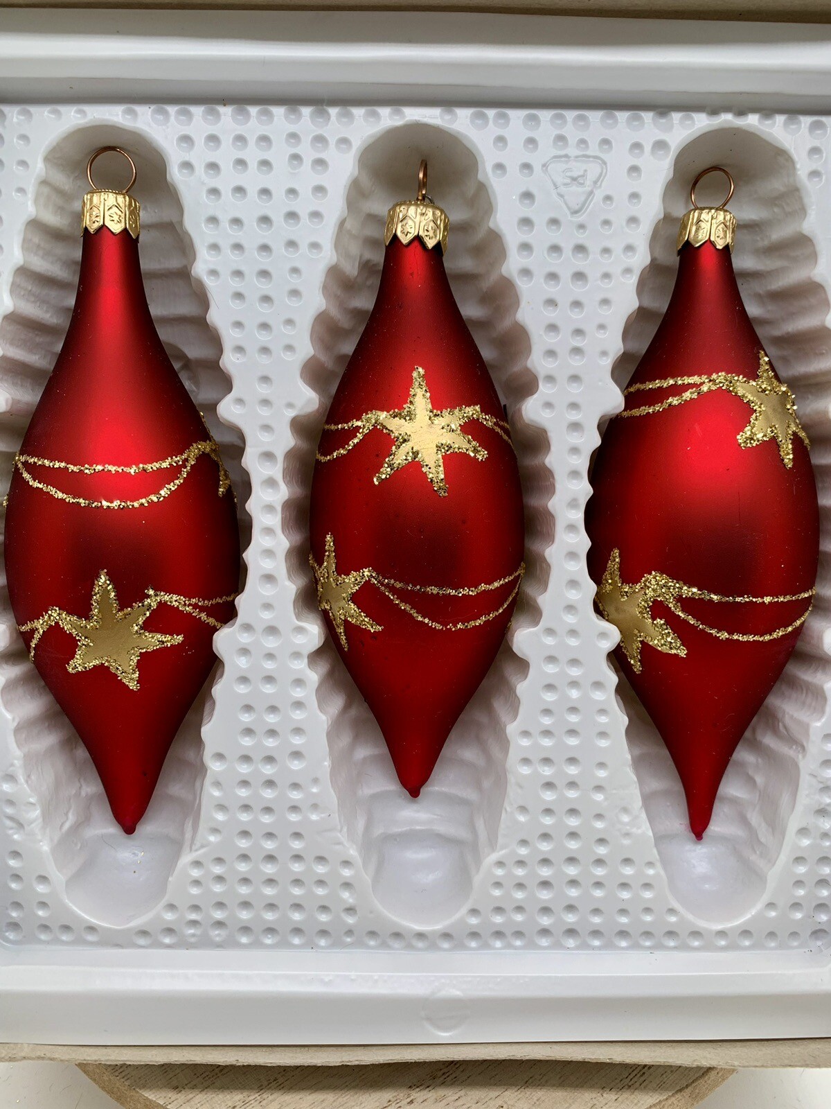 Vintage Christmas Glass Teardrop Ornaments Red & Gold Sears Poland Hand Painted eBay