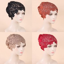 Women Muslim Fashion Cap Lace Rhinestone Flower Pullover Hollow Arab Chemo Cap