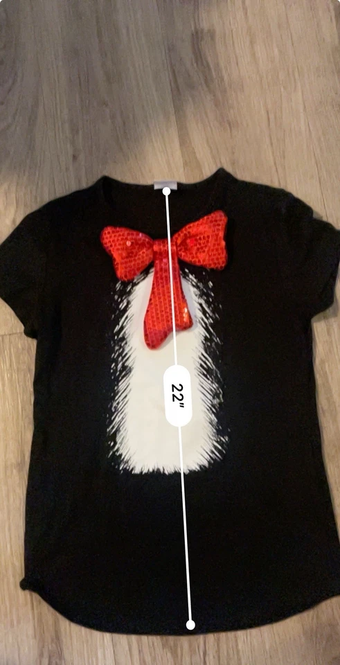 Cat In The Hat T Shirt Dr. Seuss Cosplay Red Bow Child XL (8-10 Yrs) - Image 2 of 4