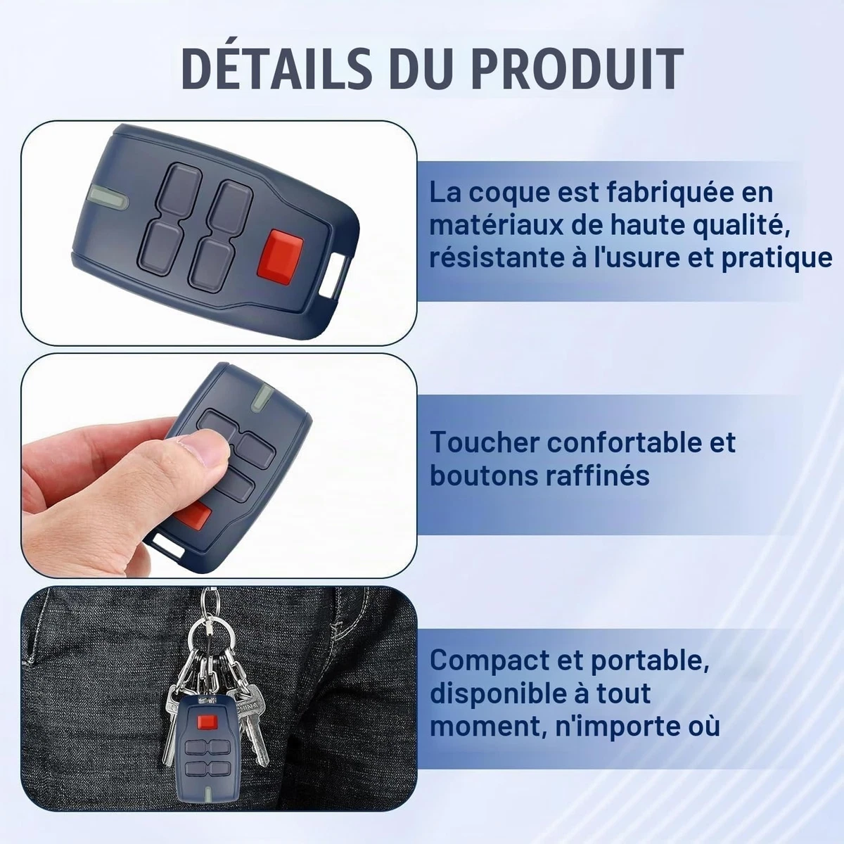 Télécommande portail BFT 433 MHz 4 boutons lot de 2 compatible Mitto Kleio